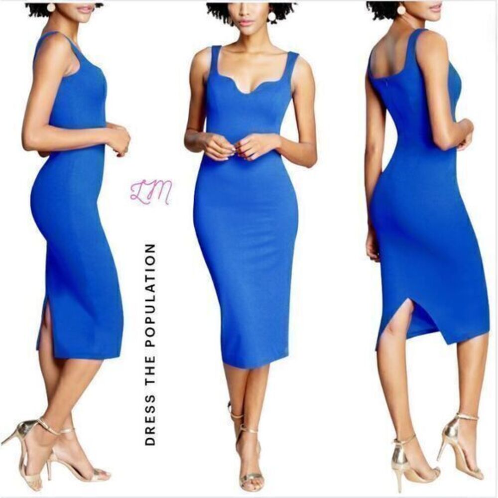 Dress The Population Sloane Sleeveless Sheath‎ Dress Small Electric Blue